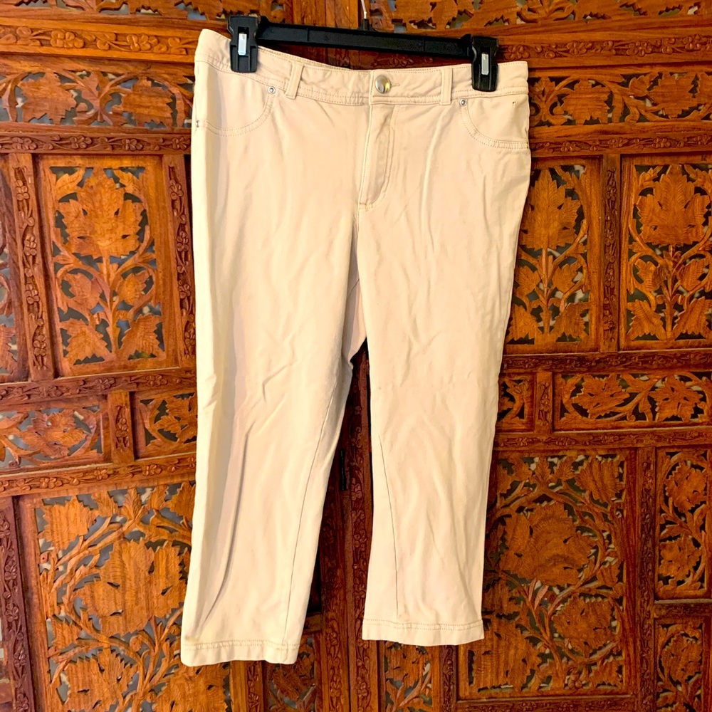 Mix & Co tan stretch zip pant Capri blemishes fun